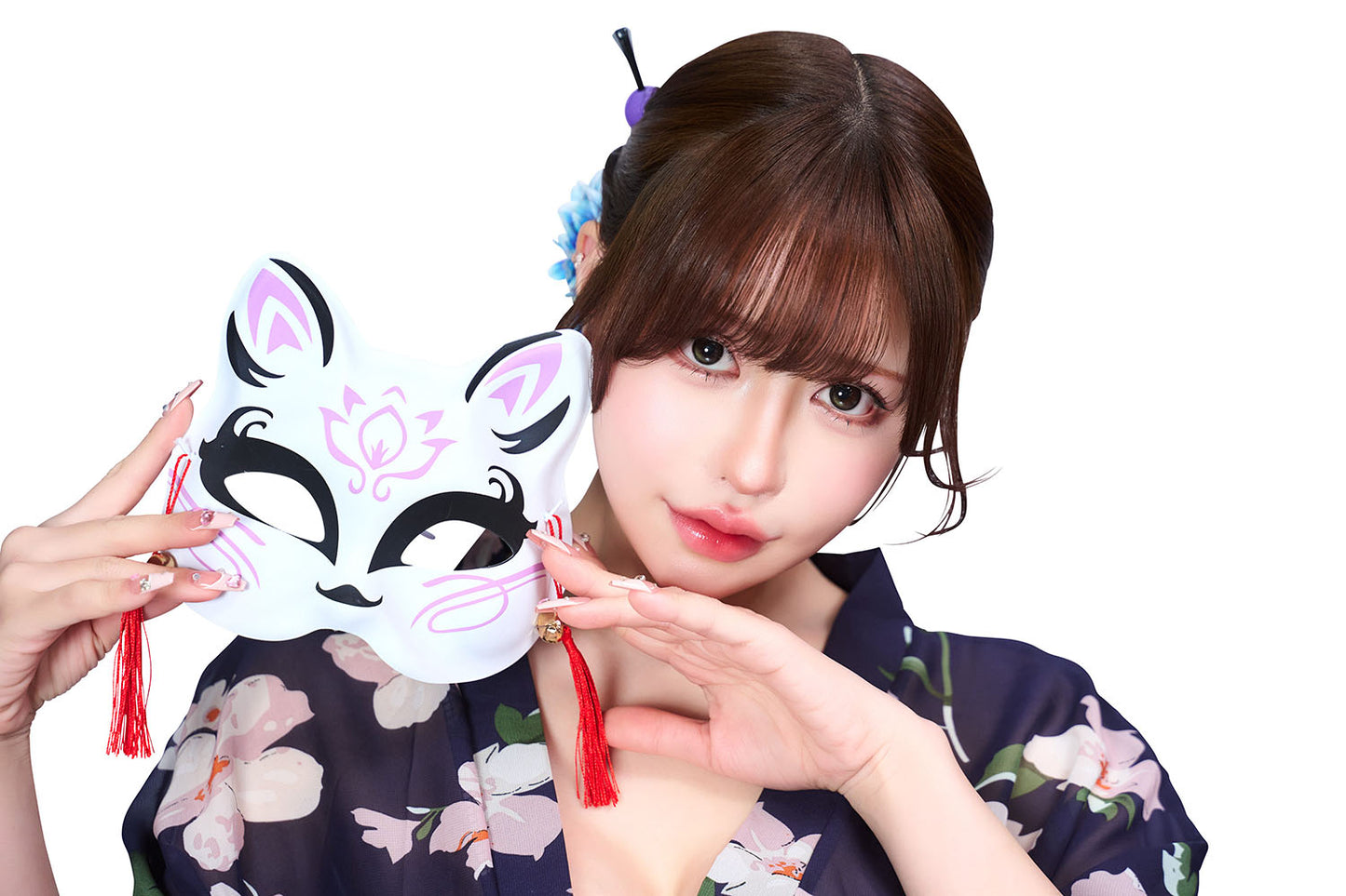 コスプレ 和風 セクシー 艶狐 花宵 レディース フリーサイズ ネイビー 【クリアストーン】