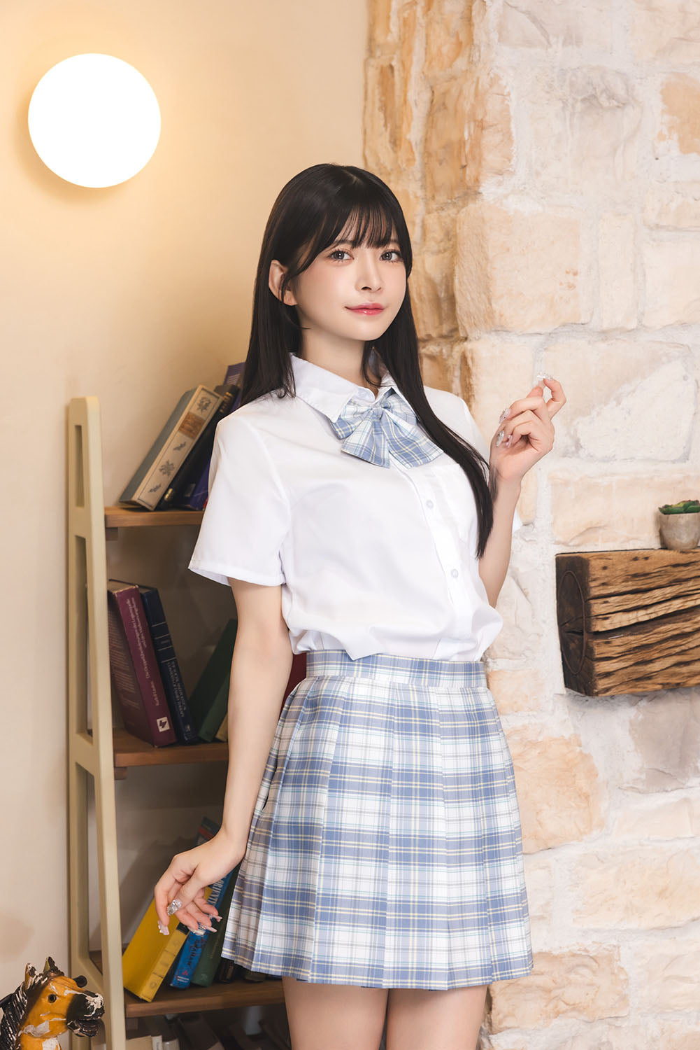 コスプレ 制服 シェリーズクローゼット チェックリボン制服 レディース フリーサイズ ブルー【クリアストーン】