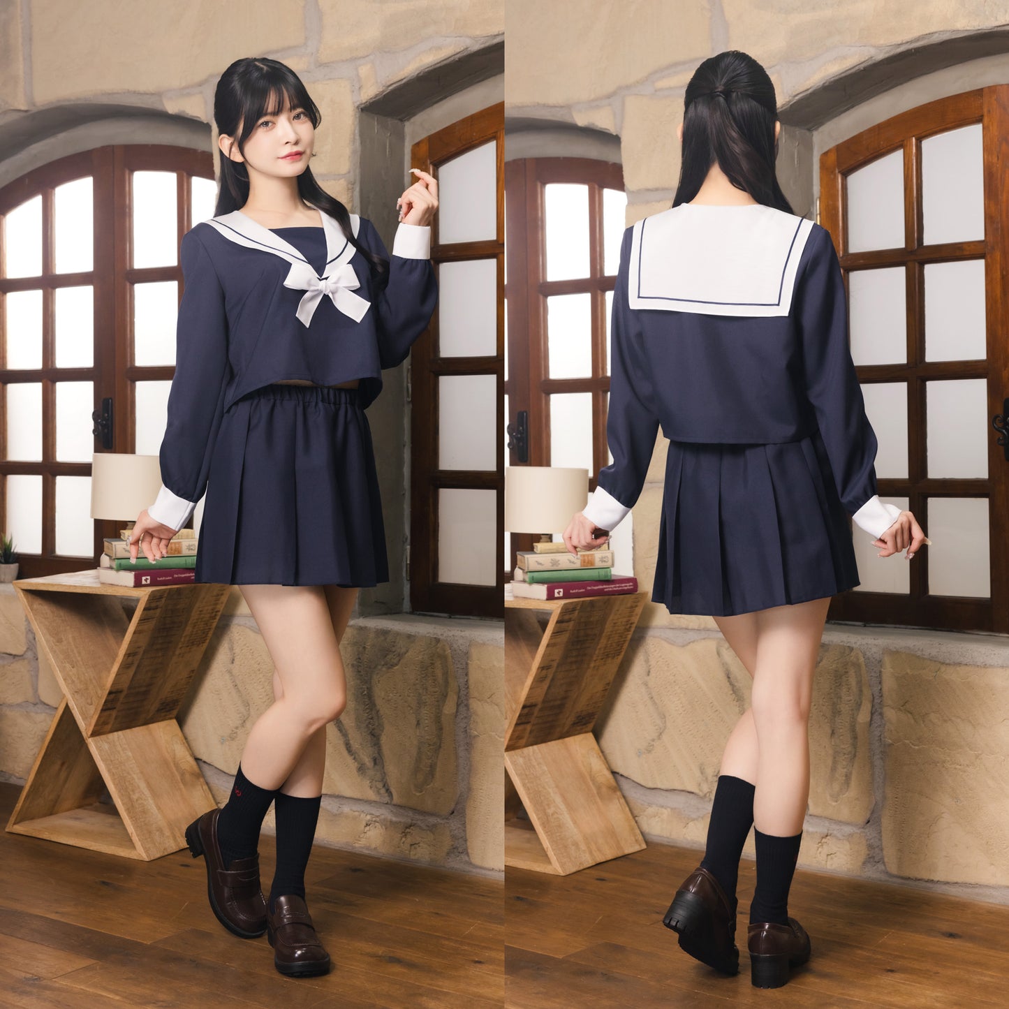 コスプレ 制服 シェリーズクローゼット ネイビーセーラー レディース フリーサイズ ブラック【クリアストーン】