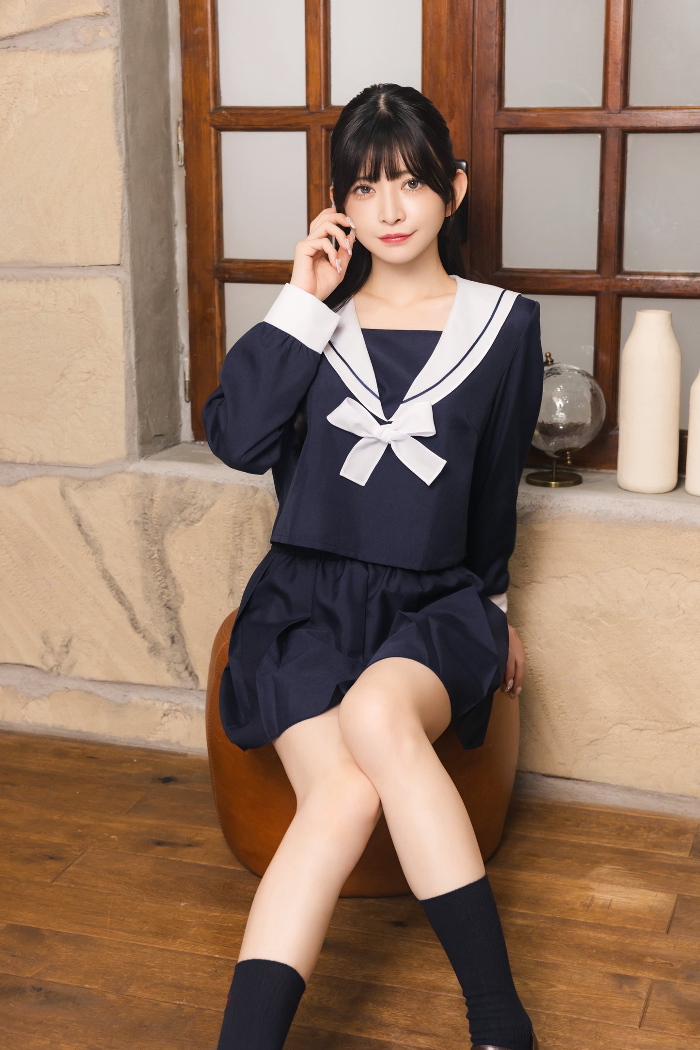 コスプレ 制服 シェリーズクローゼット ネイビーセーラー レディース フリーサイズ ブラック【クリアストーン】