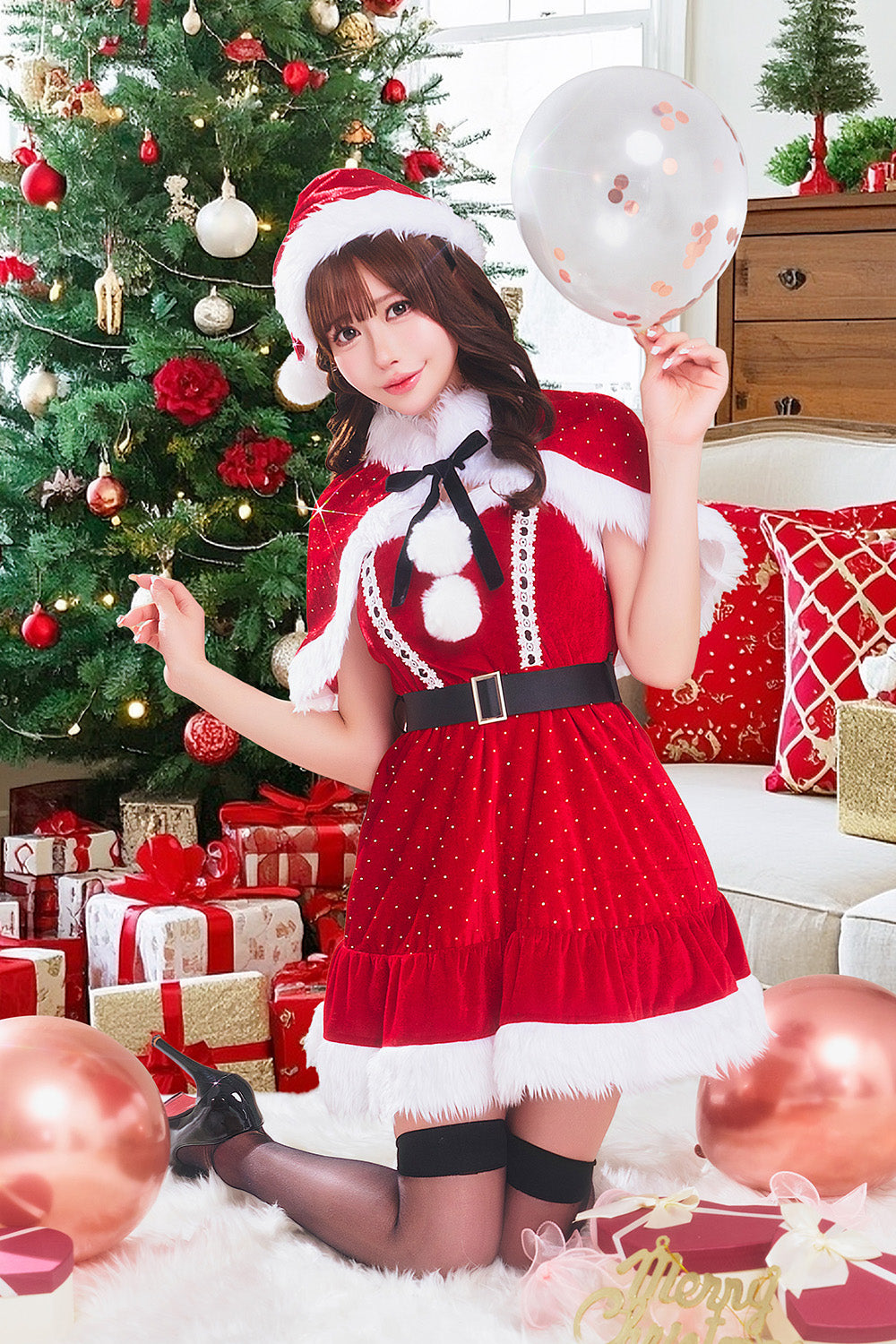 [New] コスプレ クリスマス グランノエル ラインストーンケープサンタ レディース フリーサイズ レッド【クリアストーン】♡