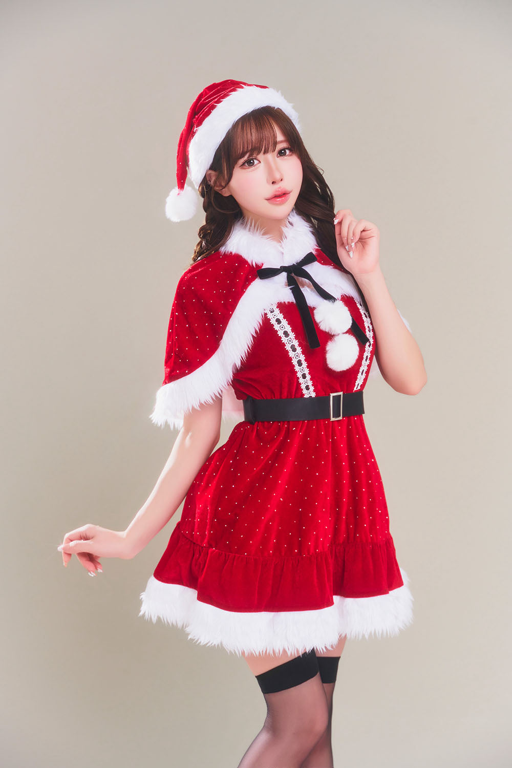 [New] コスプレ クリスマス グランノエル ラインストーンケープサンタ レディース フリーサイズ レッド【クリアストーン】♡