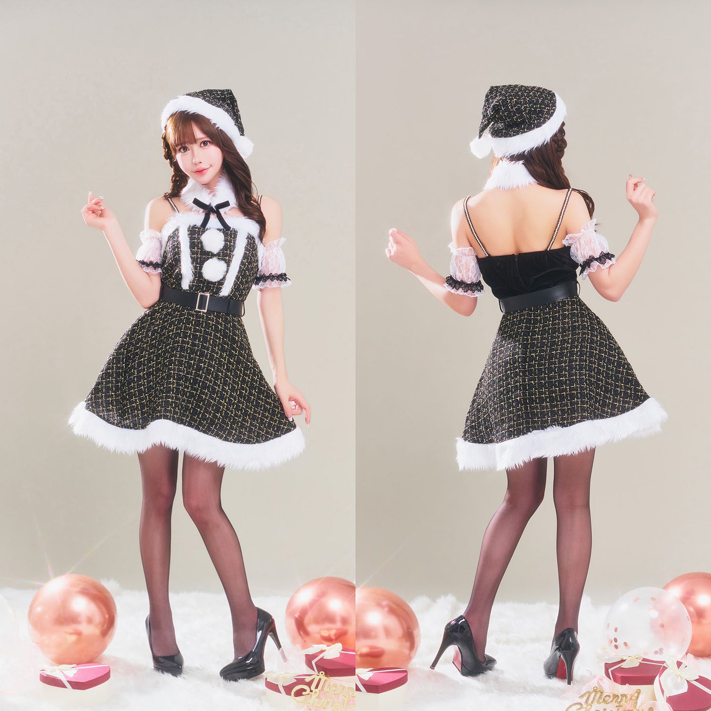 [New] コスプレ クリスマス グランノエル ツイードパールサンタ レディース フリーサイズ ブラック【クリアストーン】