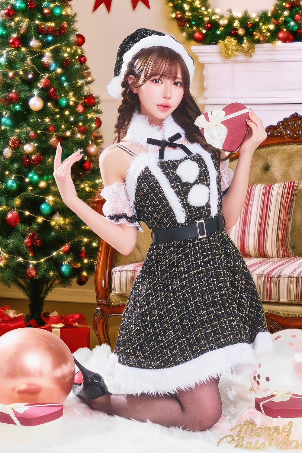 [New] コスプレ クリスマス グランノエル ツイードパールサンタ レディース フリーサイズ ブラック【クリアストーン】