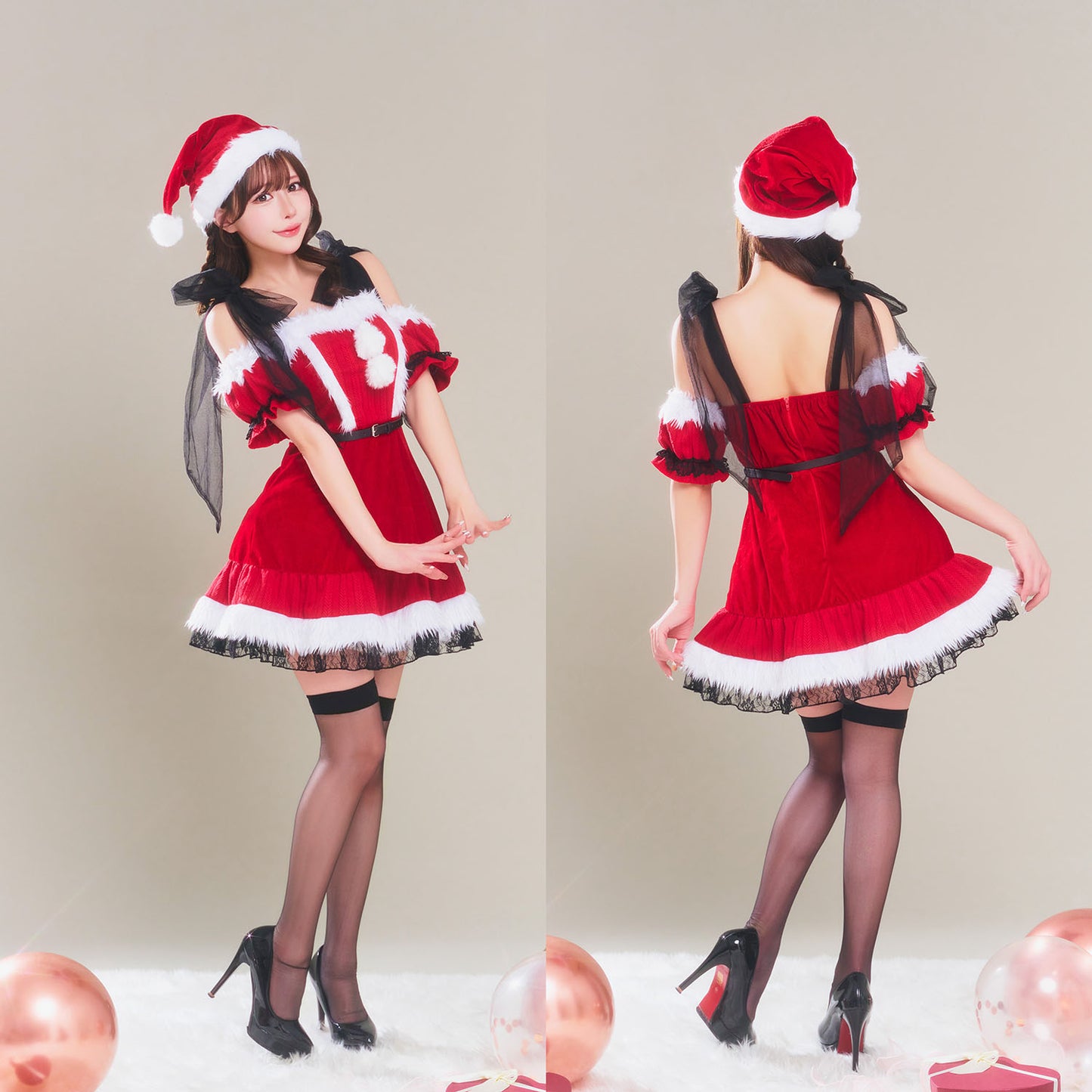 [New] コスプレ クリスマス グランノエル ショルダーリボンサンタ レディース フリーサイズ レッド【クリアストーン】