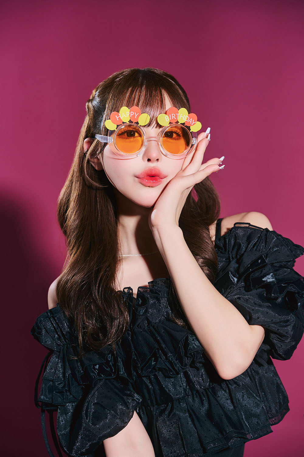 [New] コスプレ小物 誕生日 バースデー サングラス バルーン ユニセックス オレンジ/ピンク【クリアストーン】