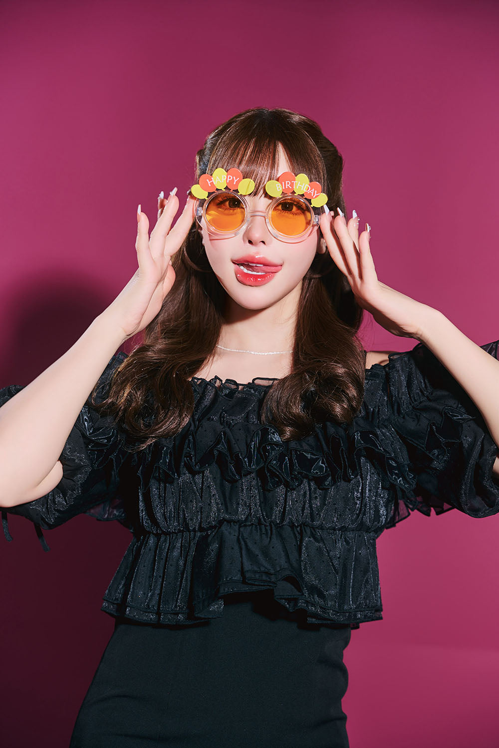 [New] コスプレ小物 誕生日 バースデー サングラス バルーン ユニセックス オレンジ/ピンク【クリアストーン】