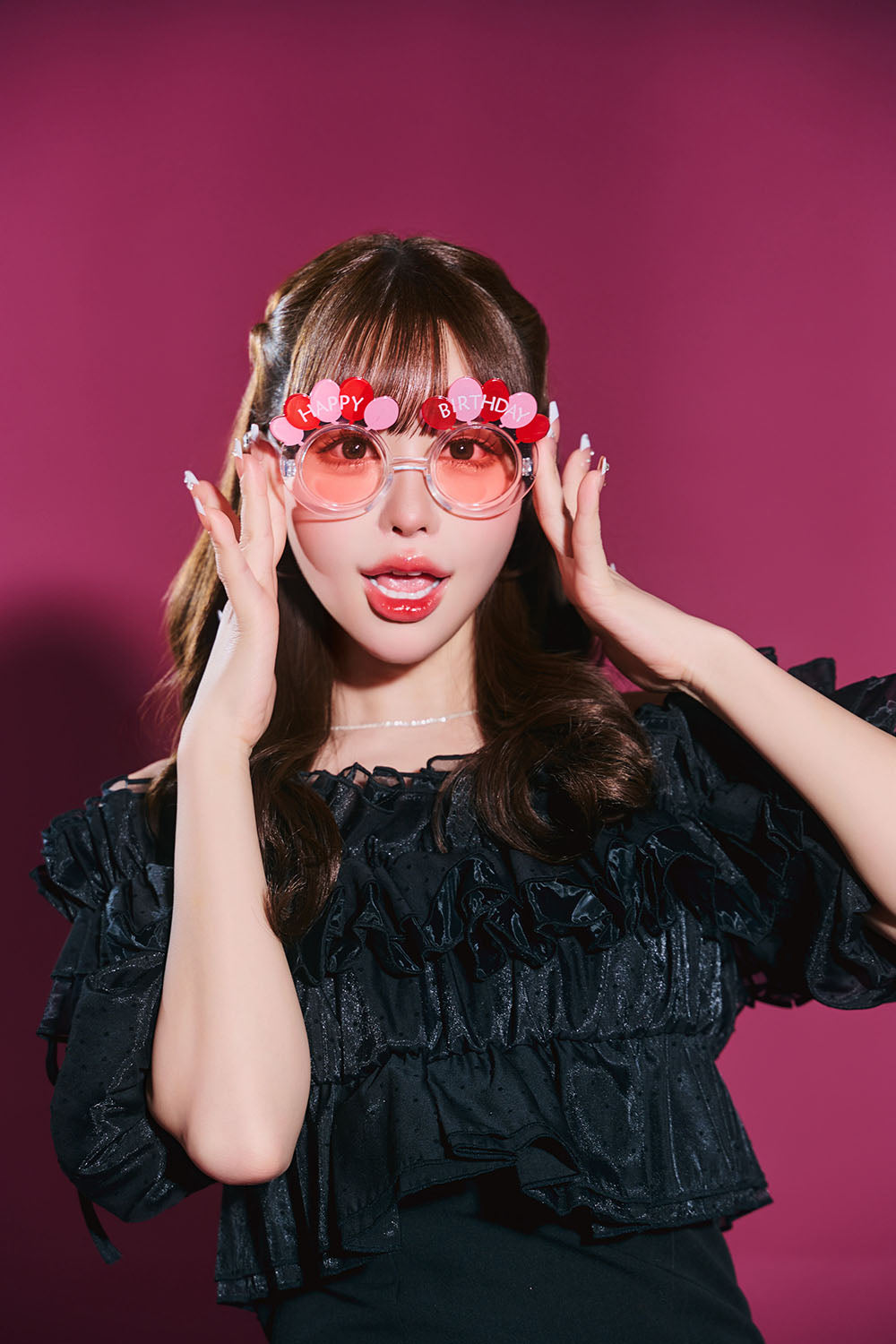 [New] コスプレ小物 誕生日 バースデー サングラス バルーン ユニセックス オレンジ/ピンク【クリアストーン】