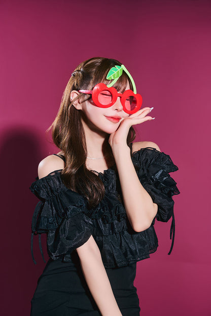 [New] コスプレ小物 誕生日 たべもの バースデー サングラス チェリー/パイン ユニセックス イエロー/レッド【クリアストーン】
