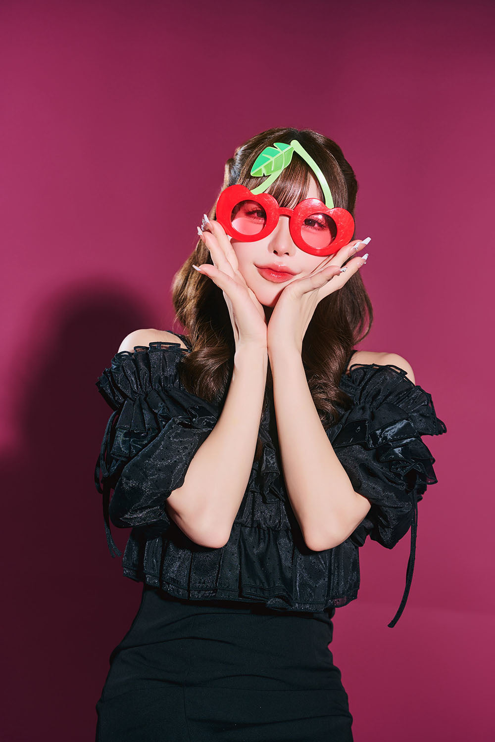 [New] コスプレ小物 誕生日 たべもの バースデー サングラス チェリー/パイン ユニセックス イエロー/レッド【クリアストーン】