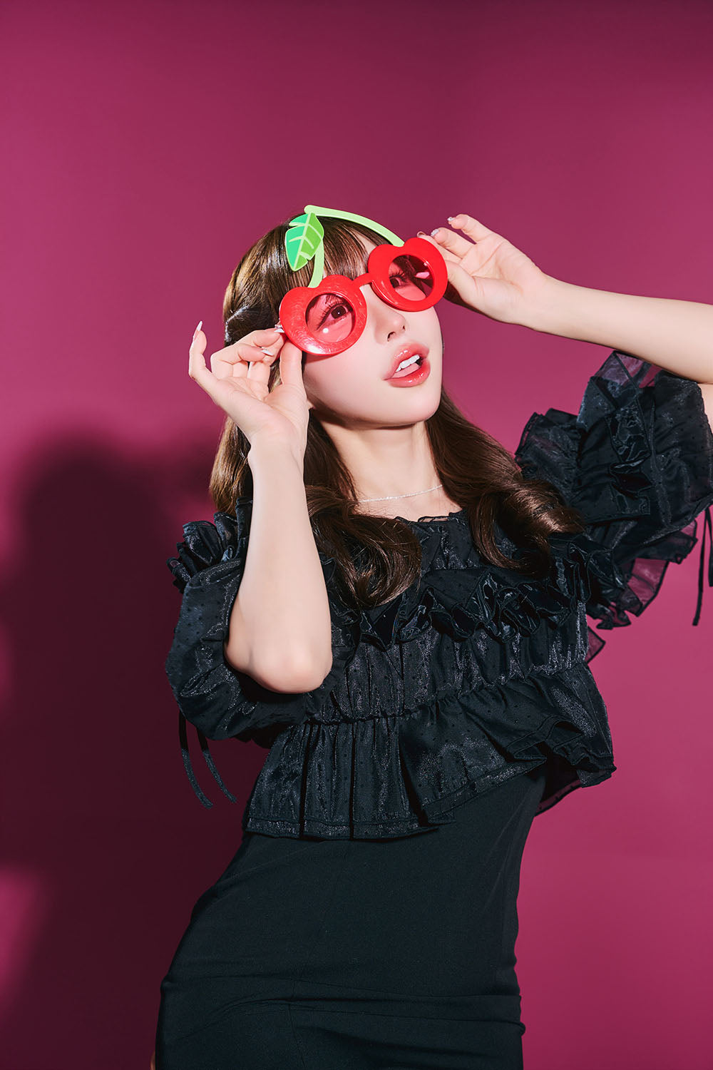 [New] コスプレ小物 誕生日 たべもの バースデー サングラス チェリー/パイン ユニセックス イエロー/レッド【クリアストーン】