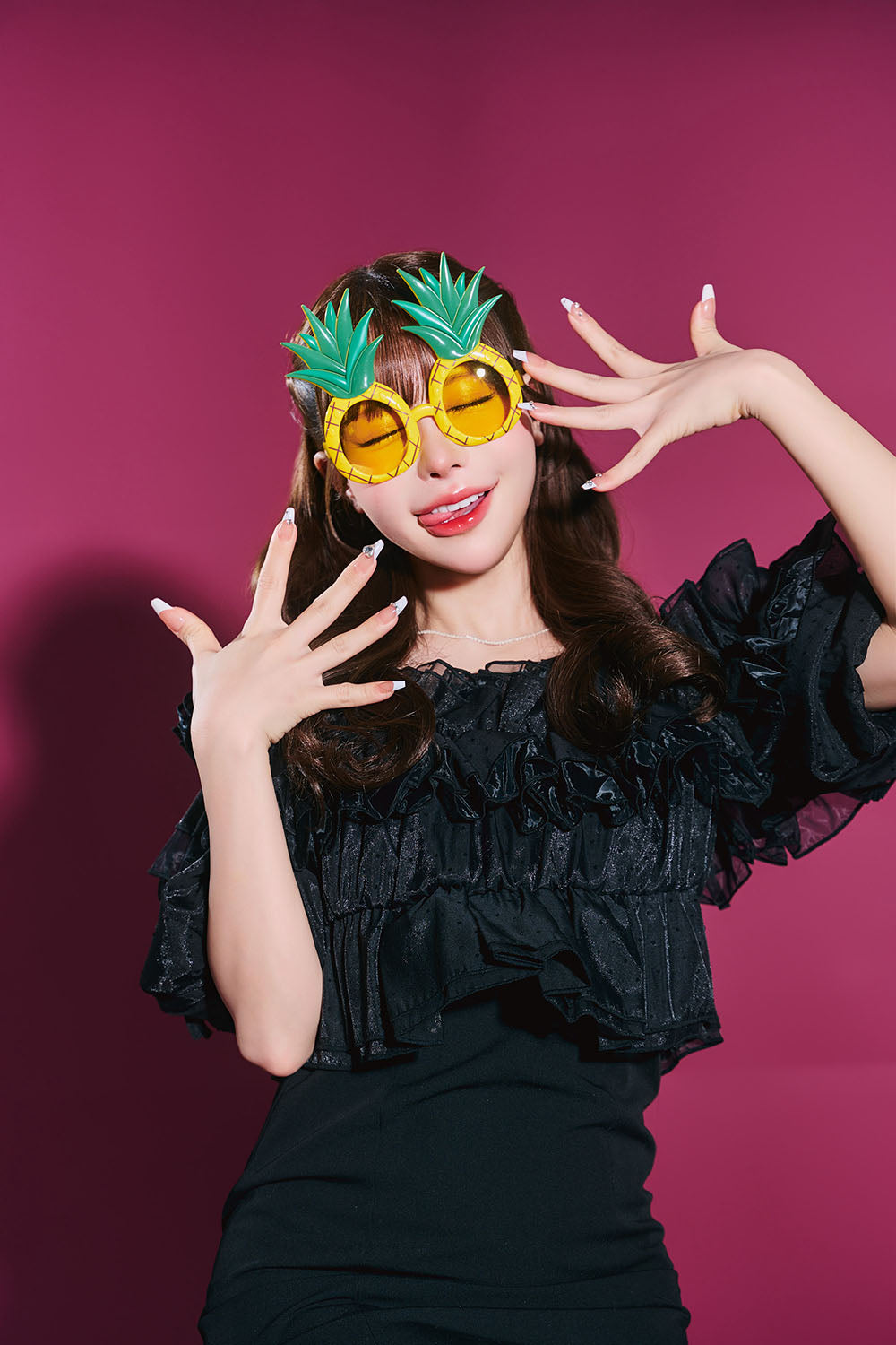 [New] コスプレ小物 誕生日 たべもの バースデー サングラス チェリー/パイン ユニセックス イエロー/レッド【クリアストーン】