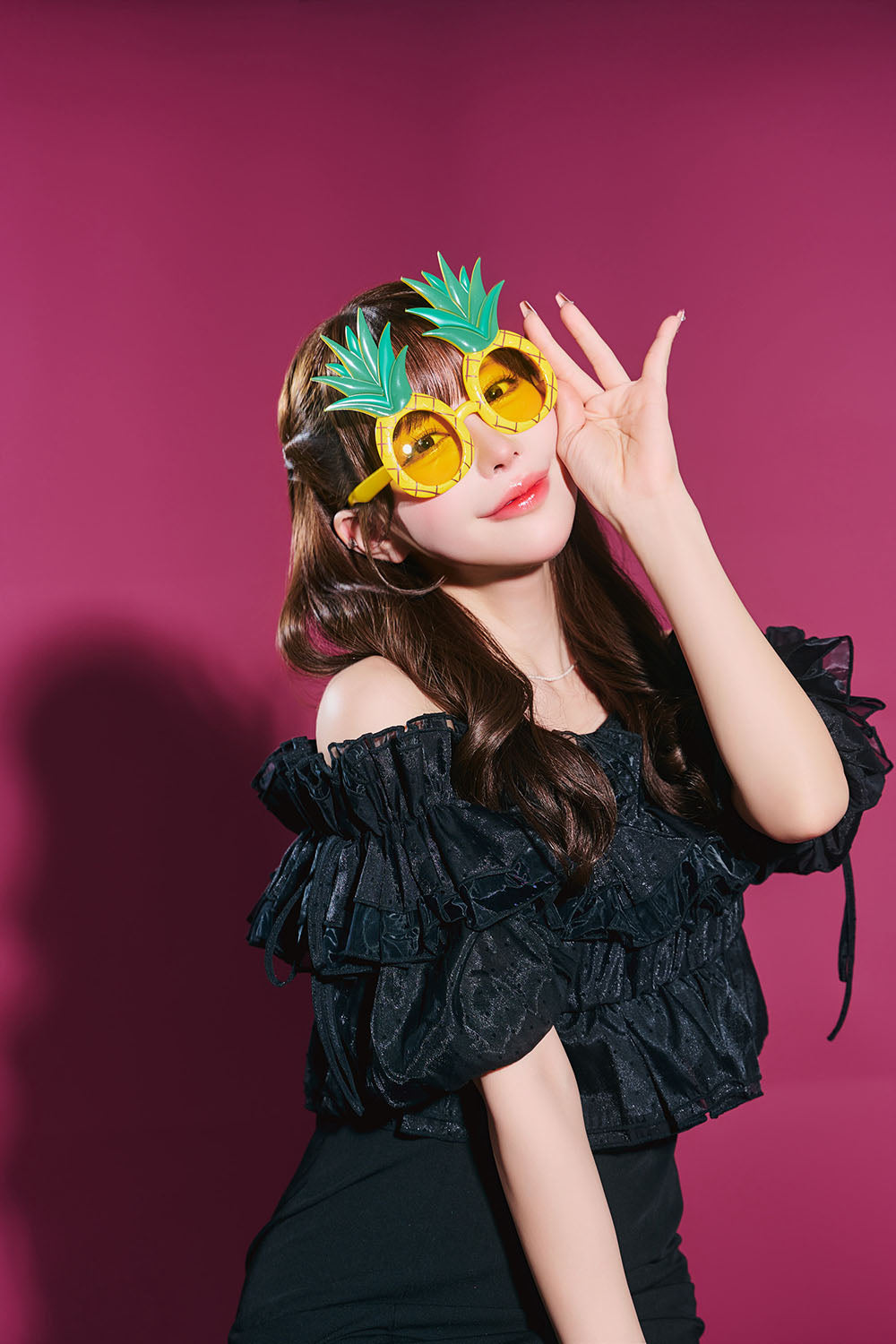 [New] コスプレ小物 誕生日 たべもの バースデー サングラス チェリー/パイン ユニセックス イエロー/レッド【クリアストーン】