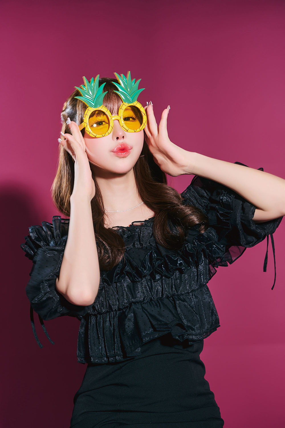 [New] コスプレ小物 誕生日 たべもの バースデー サングラス チェリー/パイン ユニセックス イエロー/レッド【クリアストーン】