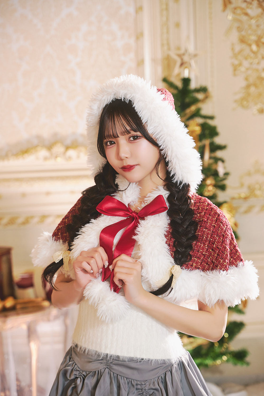 [NEW] コスプレ クリスマス ツイードサンタケープ レディース レッド 【クリアストーン】