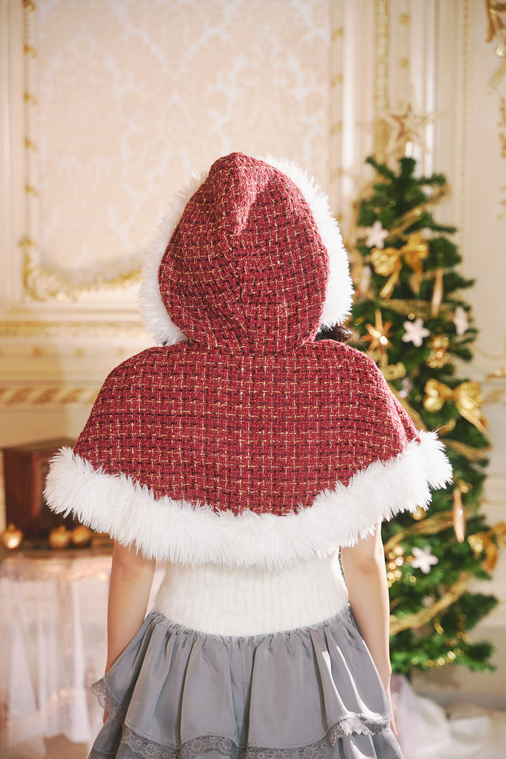 [NEW] コスプレ クリスマス ツイードサンタケープ レディース レッド 【クリアストーン】