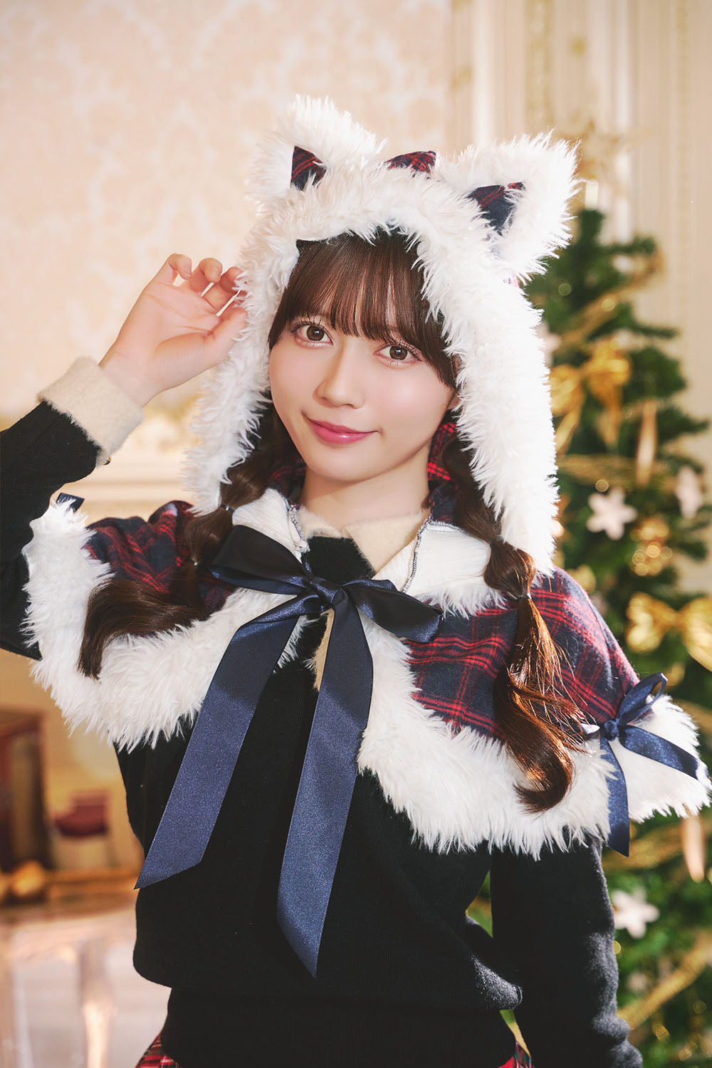 NEW] コスプレ クリスマス 赤/黒チェックキャットケープ レディース