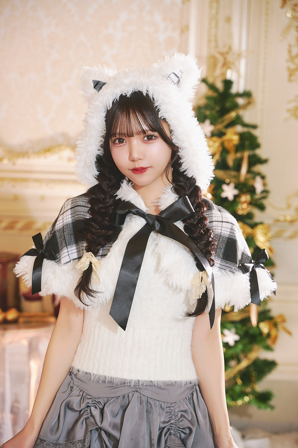 [NEW] コスプレ クリスマス 赤/黒チェックキャットケープ レディース レッド/ブラック 【クリアストーン】