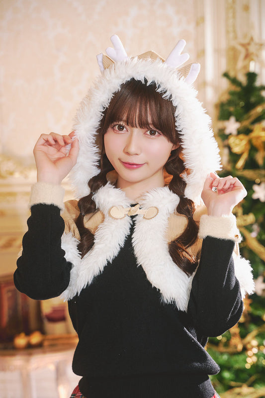 [NEW] コスプレ クリスマス コーデュロイトナカイケープ レディース ライトブラウン 【クリアストーン】