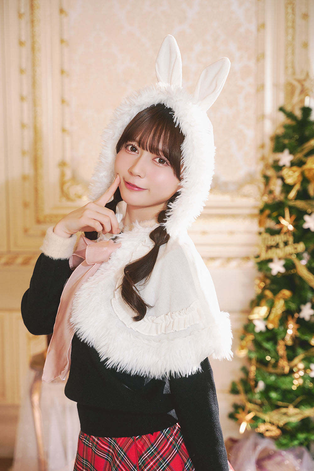 [NEW] コスプレ クリスマス フリルリボンうさぎケープ レディース ホワイト 【クリアストーン】