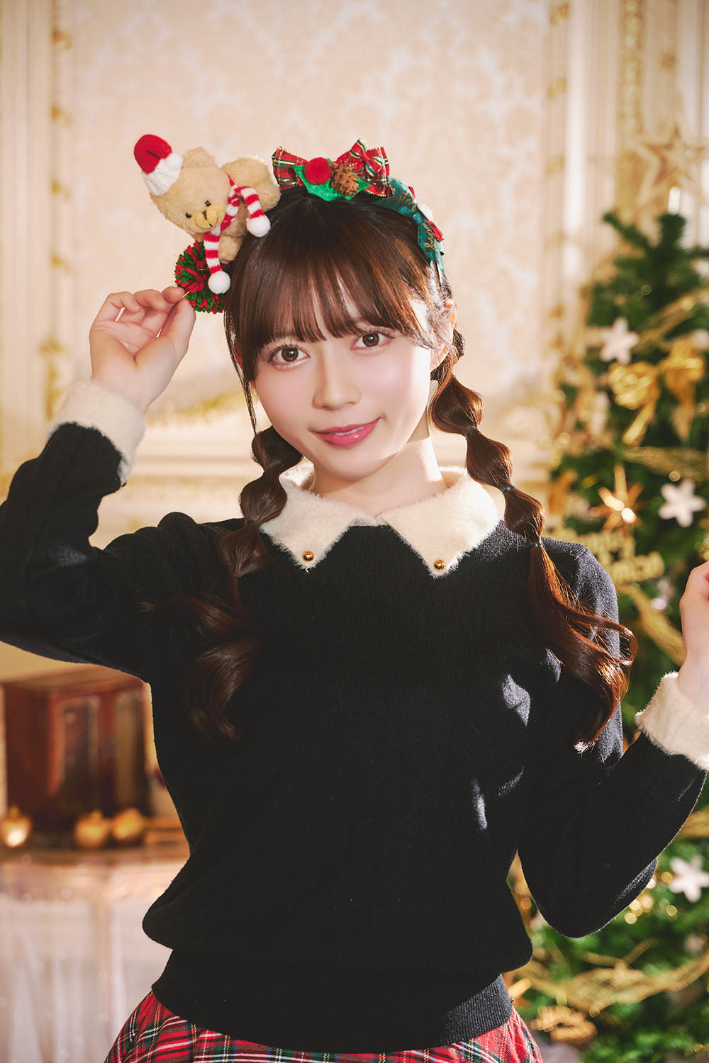 [NEW] コスプレ小物 クリスマス サンタ テディベア カチューシャ ユニセックス レッド/グリーン/ベージュ 【クリアストーン】