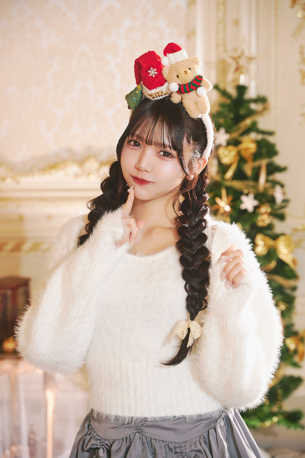 [NEW] コスプレ小物 クリスマス サンタ テディベア カチューシャ ユニセックス レッド/グリーン/ベージュ 【クリアストーン】