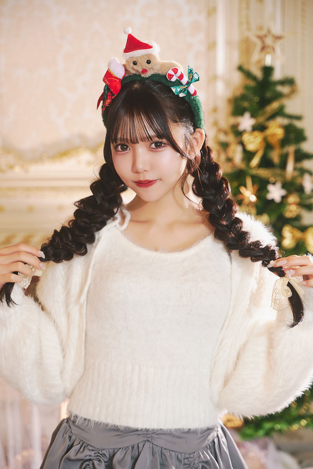 [NEW] コスプレ小物 クリスマス サンタ テディベア カチューシャ ユニセックス レッド/グリーン/ベージュ 【クリアストーン】