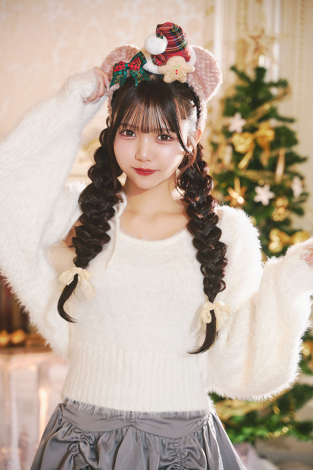 [NEW] コスプレ小物 クリスマス サンタ テディベア カチューシャ ユニセックス レッド/グリーン/ベージュ 【クリアストーン】