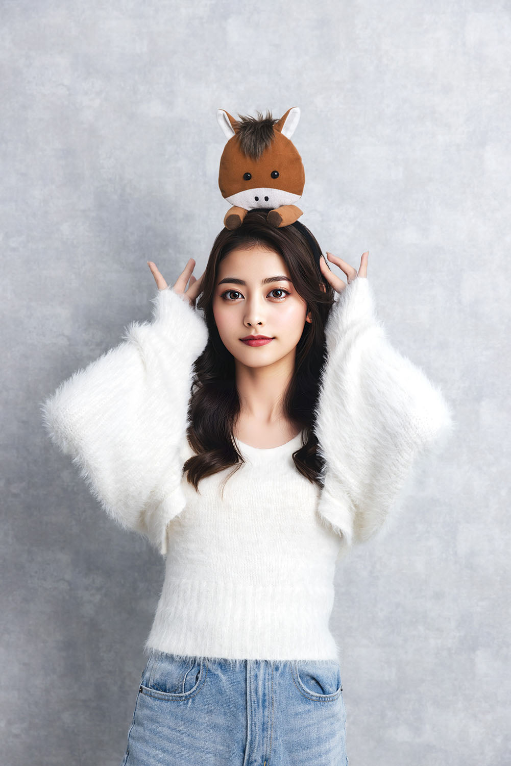 [New] コスプレ小物 正月 干支 動物 のっかり馬カチューシャ ユニセックス ブラウン/ホワイト【クリアストーン】