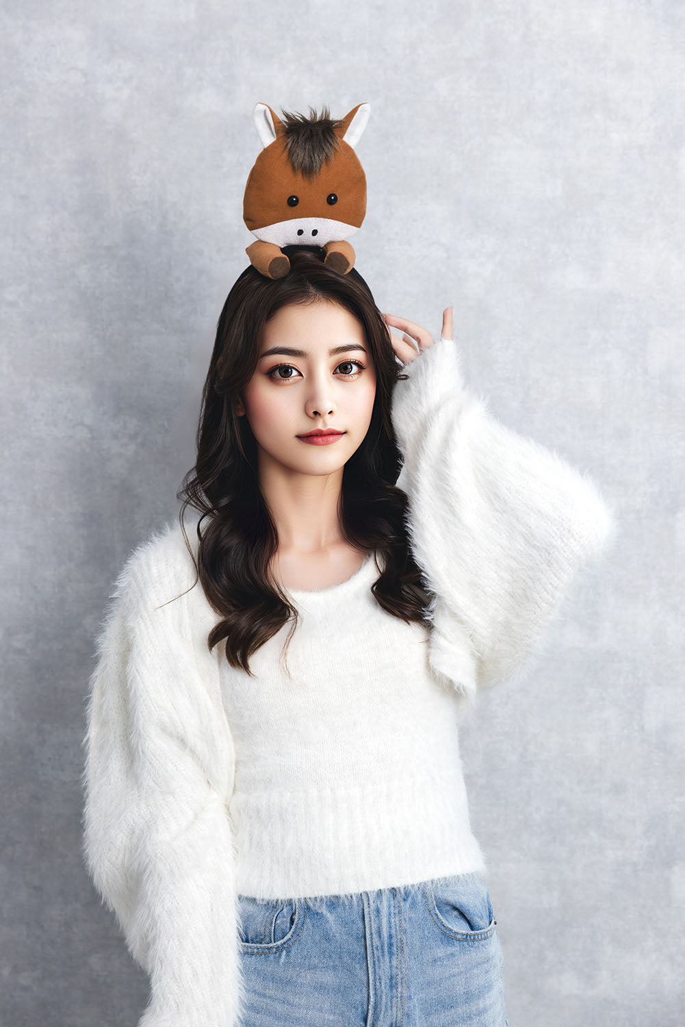 [New] コスプレ小物 正月 干支 動物 のっかり馬カチューシャ ユニセックス ブラウン/ホワイト【クリアストーン】