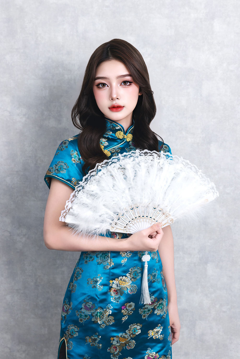 [New] コスプレ小物 チャイナ レース羽扇子 ユニセックス ホワイト/ブルー/レッド/ブラック【クリアストーン】