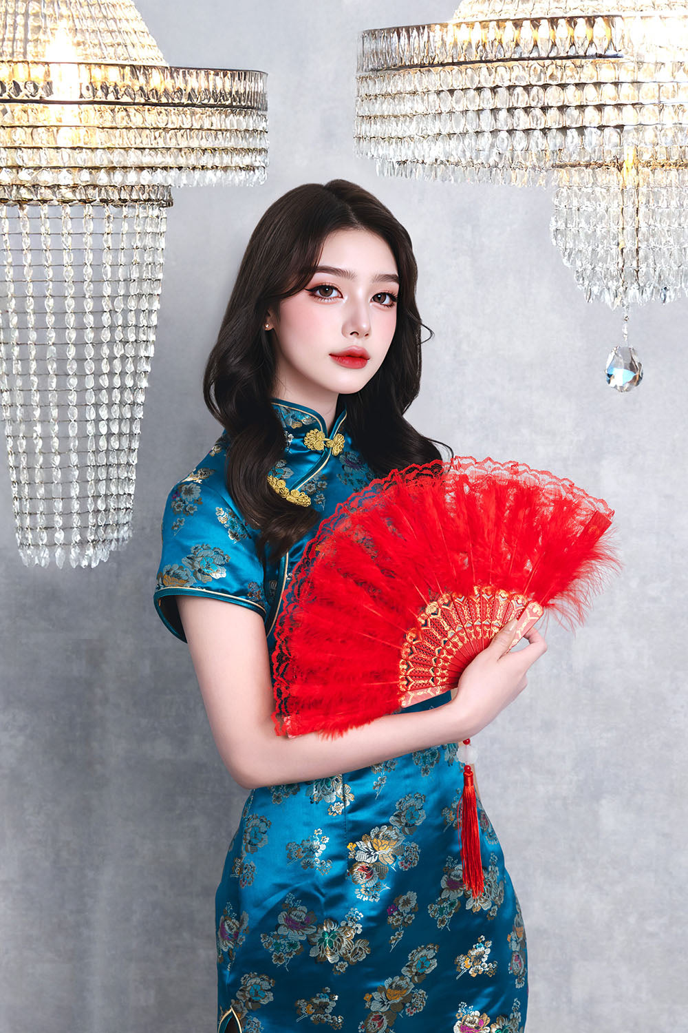 [New] コスプレ小物 チャイナ レース羽扇子 ユニセックス ホワイト/ブルー/レッド/ブラック【クリアストーン】