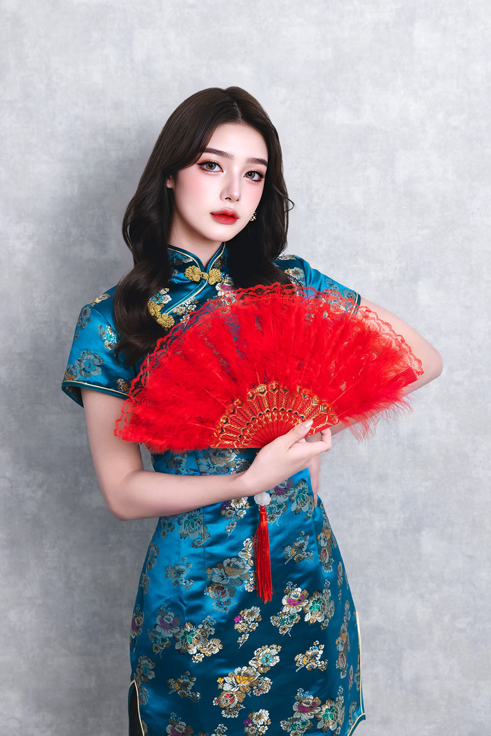 [New] コスプレ小物 チャイナ レース羽扇子 ユニセックス ホワイト/ブルー/レッド/ブラック【クリアストーン】