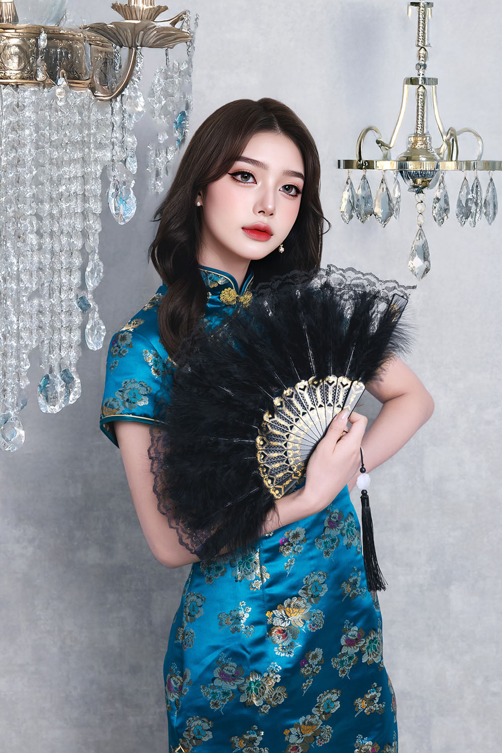 New] コスプレ小物 チャイナ レース羽扇子 ユニセックス ホワイト