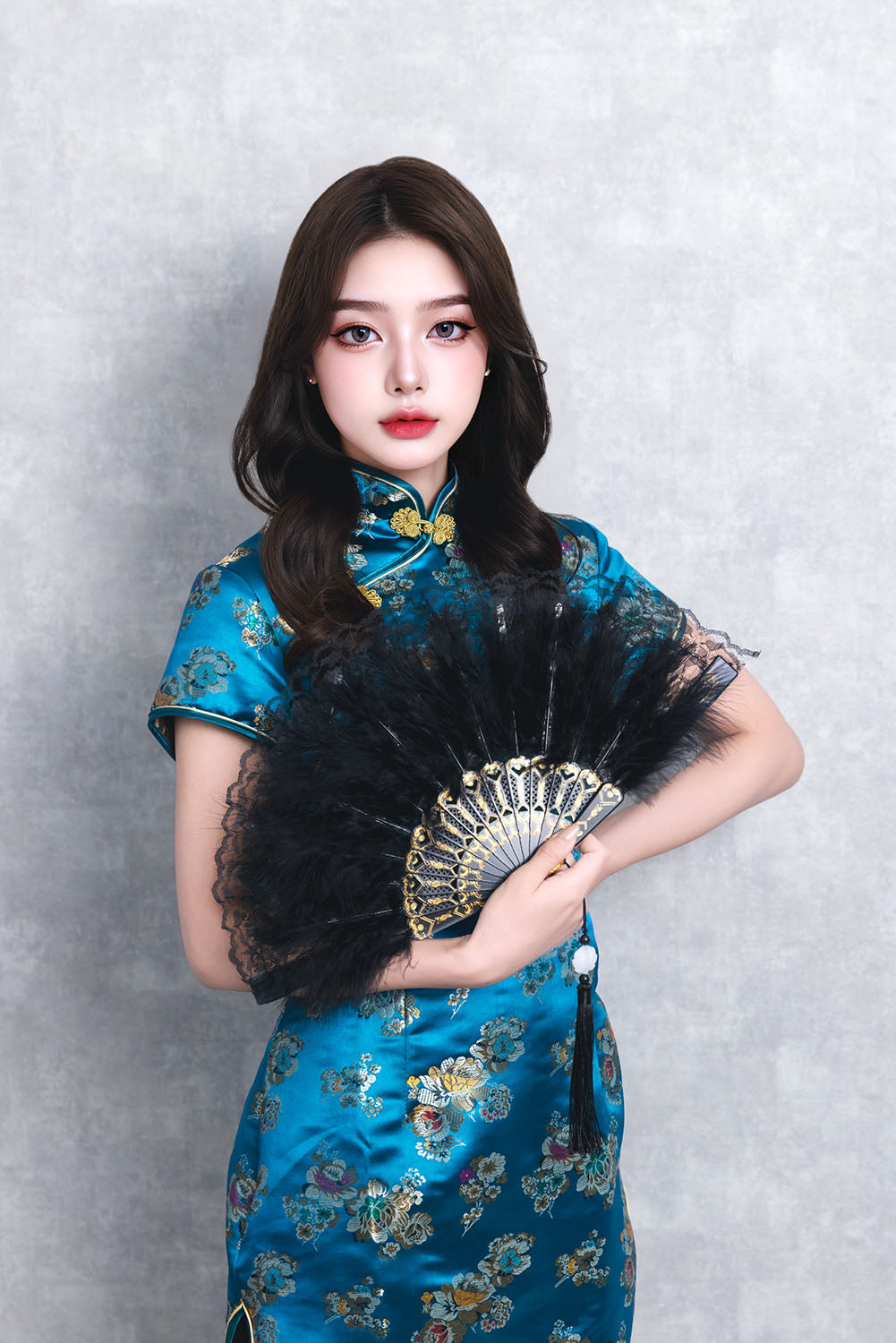 [New] コスプレ小物 チャイナ レース羽扇子 ユニセックス ホワイト/ブルー/レッド/ブラック【クリアストーン】