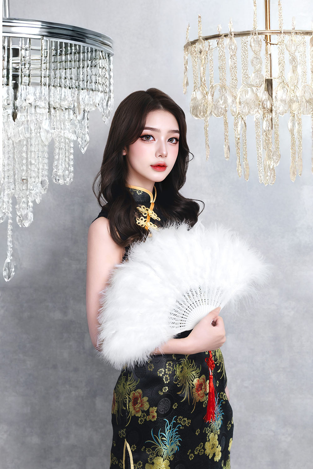 [New] コスプレ小物 チャイナ 羽扇子RICH ユニセックス ホワイト/ピンク/ブルー/レッド/ブラック【クリアストーン】