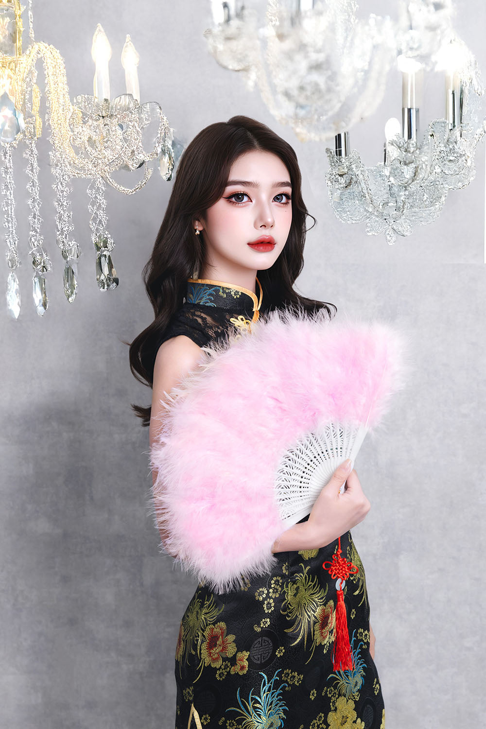 [New] コスプレ小物 チャイナ 羽扇子RICH ユニセックス ホワイト/ピンク/ブルー/レッド/ブラック【クリアストーン】