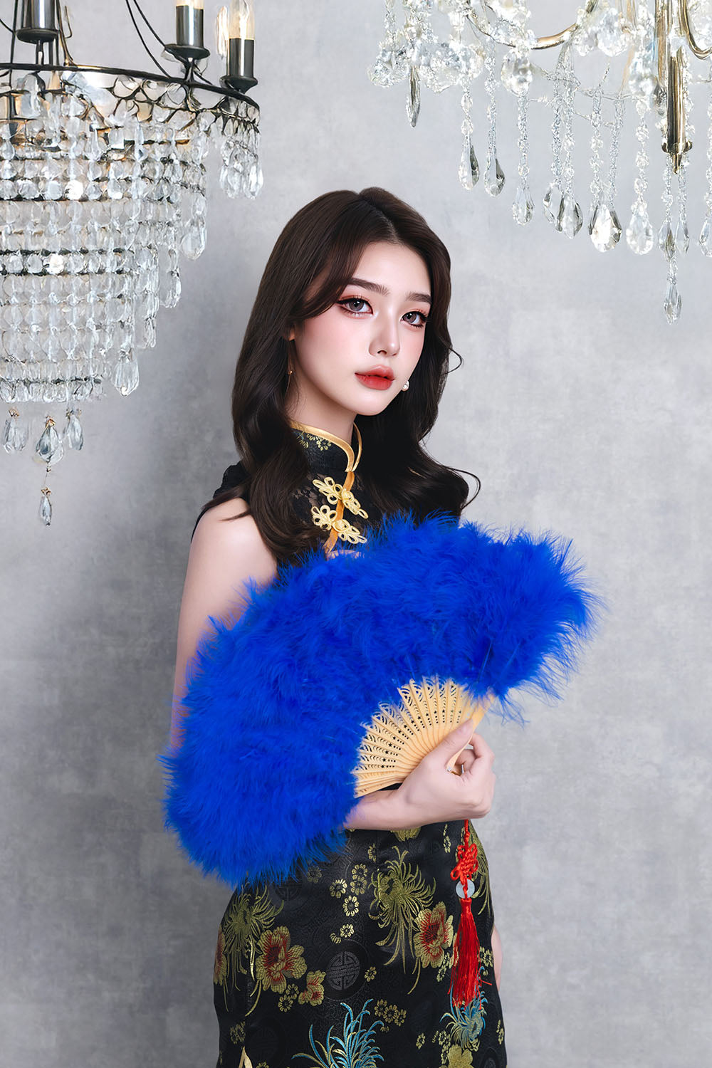 [New] コスプレ小物 チャイナ 羽扇子RICH ユニセックス ホワイト/ピンク/ブルー/レッド/ブラック【クリアストーン】