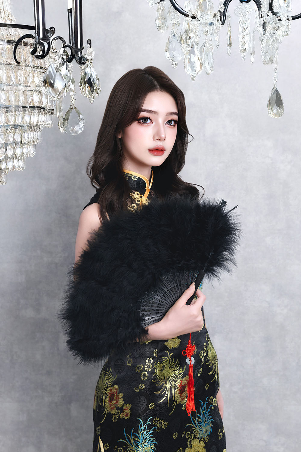 [New] コスプレ小物 チャイナ 羽扇子RICH ユニセックス ホワイト/ピンク/ブルー/レッド/ブラック【クリアストーン】