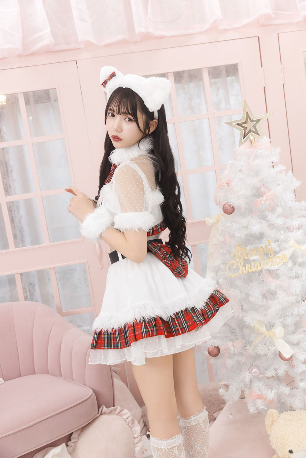 《JamsCollection着用》 コスプレ ねこ サンタ クリスマス リリパレ ルナキャット/アルテミスキャット レディース フリーサイズ ブラック/ホワイト 【クリアストーン】♡