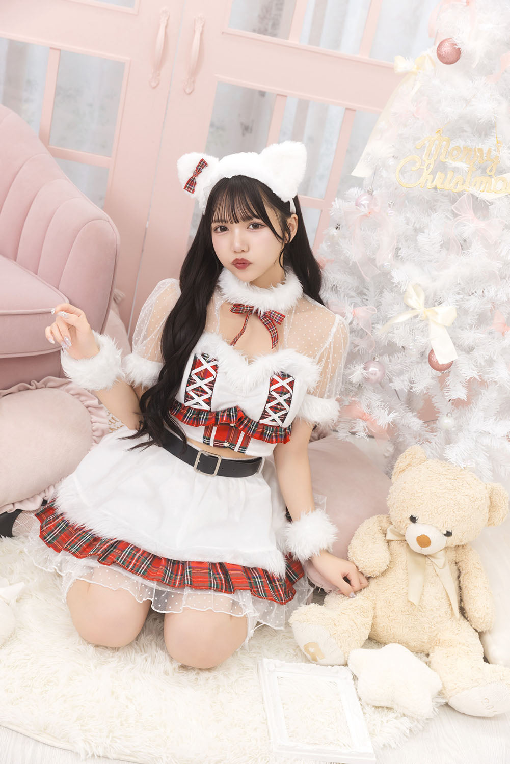 《JamsCollection着用》 コスプレ ねこ サンタ クリスマス リリパレ ルナキャット/アルテミスキャット レディース フリーサイズ ブラック/ホワイト 【クリアストーン】♡