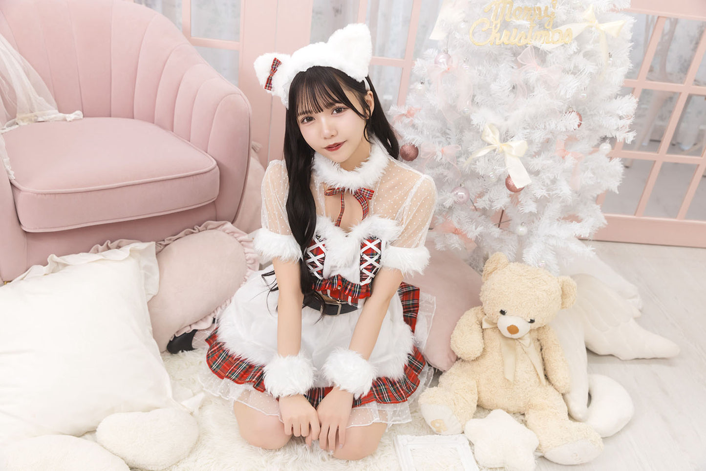 《JamsCollection着用》 コスプレ ねこ サンタ クリスマス リリパレ ルナキャット/アルテミスキャット レディース フリーサイズ ブラック/ホワイト 【クリアストーン】♡