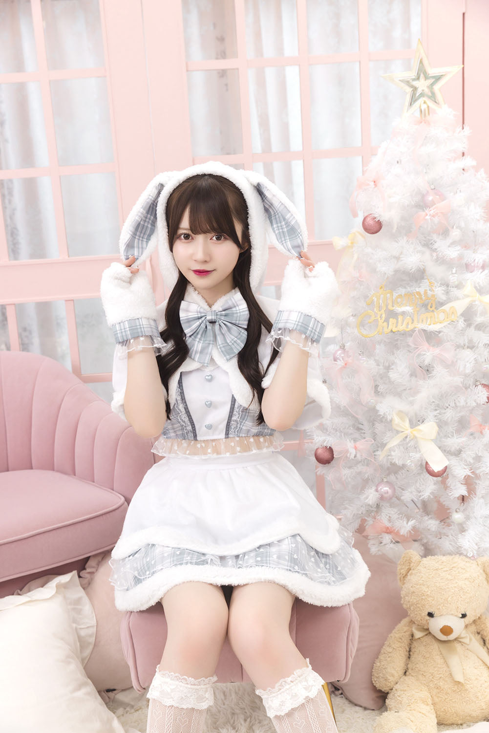 《JamsCollection着用》 コスプレ うさぎ クリスマス リリパレ スノーラビット レディース フリーサイズ ピンク/ブルー/ホワイト 【クリアストーン】♡