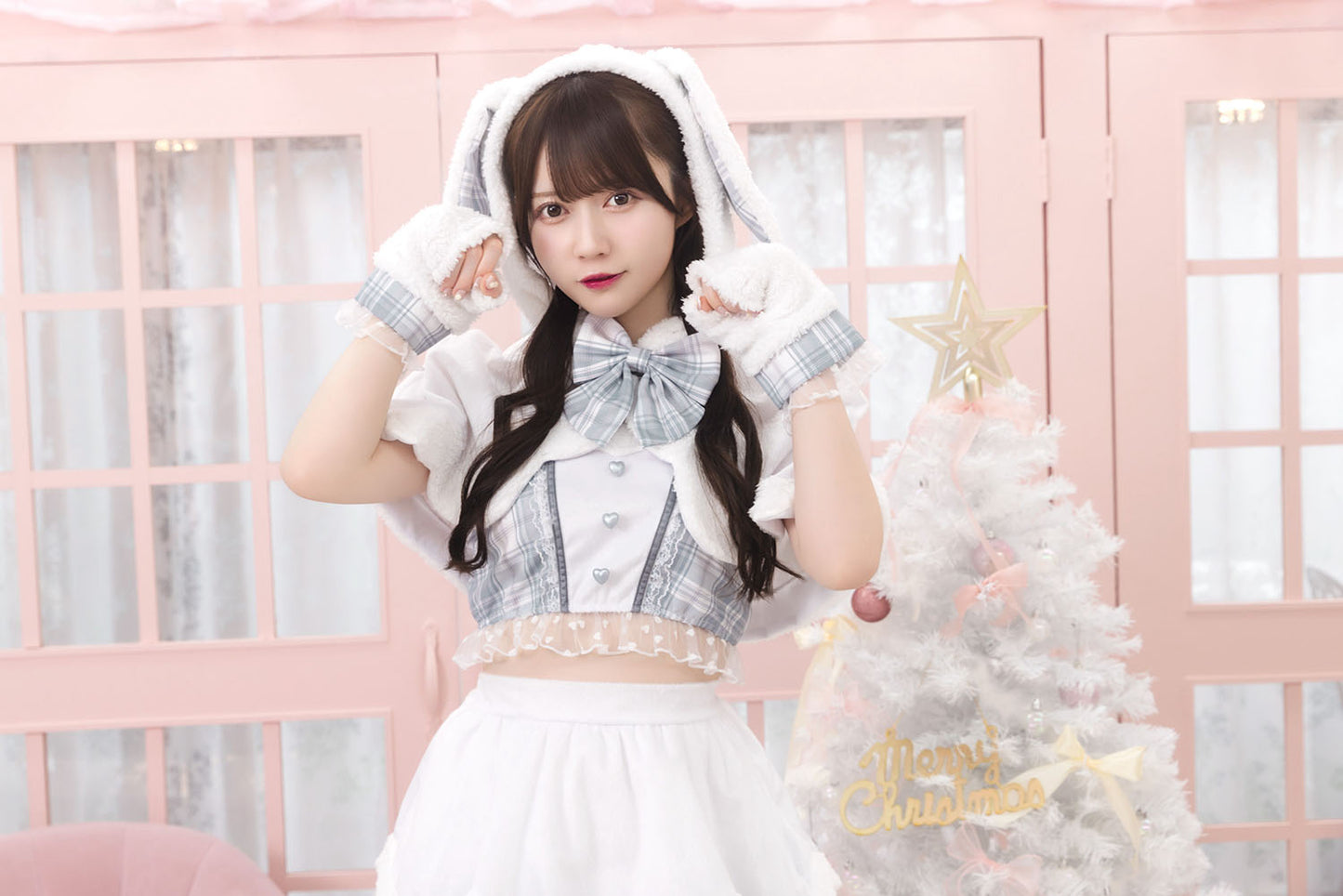 《JamsCollection着用》 コスプレ うさぎ クリスマス リリパレ スノーラビット レディース フリーサイズ ピンク/ブルー/ホワイト 【クリアストーン】♡