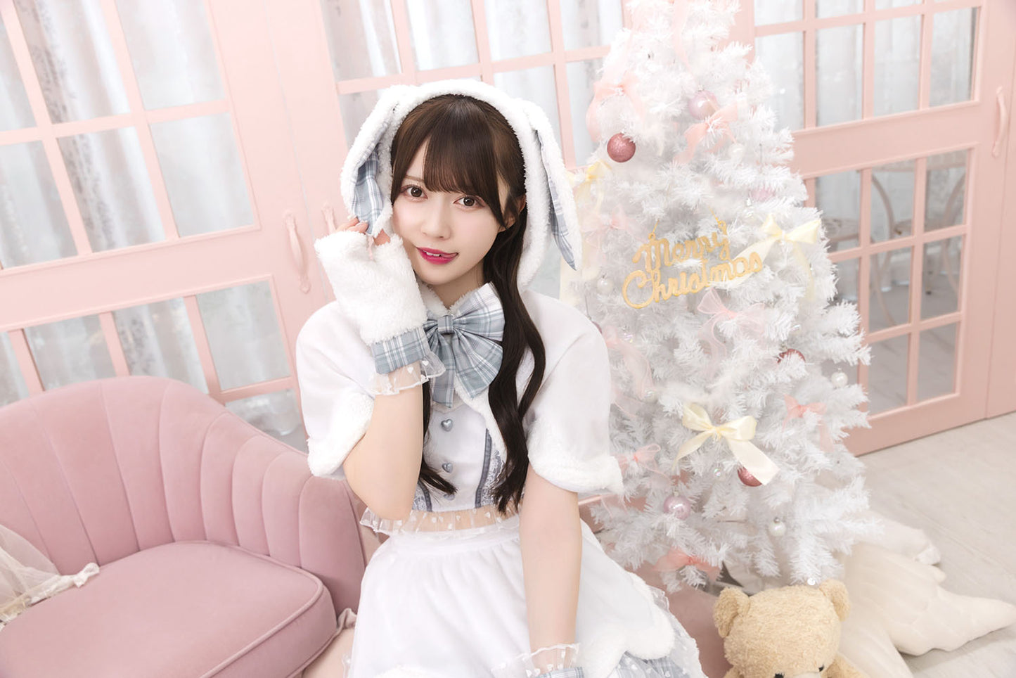 《JamsCollection着用》 コスプレ うさぎ クリスマス リリパレ スノーラビット レディース フリーサイズ ピンク/ブルー/ホワイト 【クリアストーン】♡