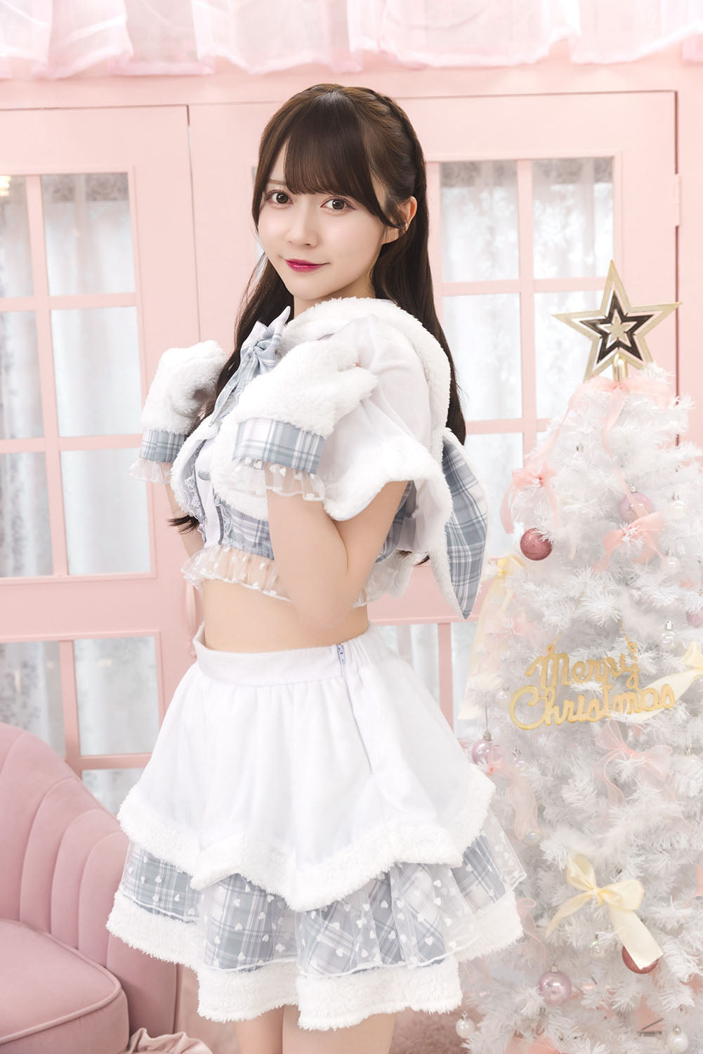 《JamsCollection着用》 コスプレ うさぎ クリスマス リリパレ スノーラビット レディース フリーサイズ ピンク/ブルー/ホワイト 【クリアストーン】♡