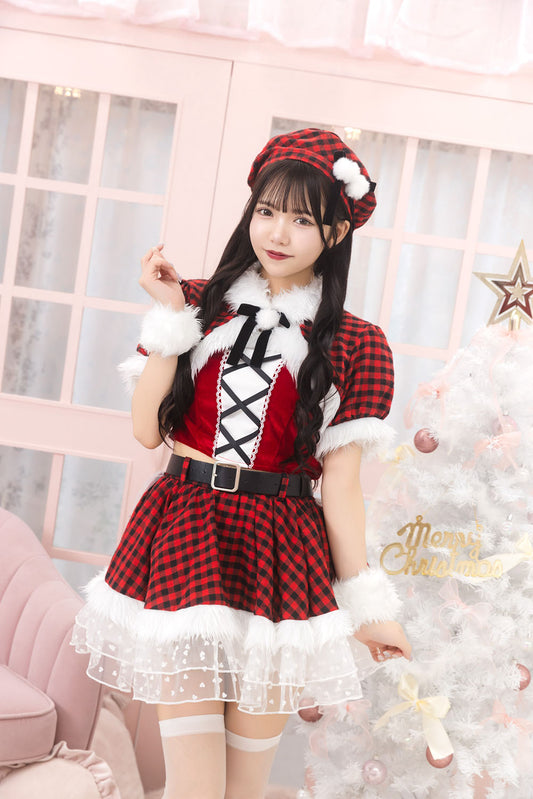 《JamsCollection着用》 コスプレ サンタ クリスマス リリパレ アイドルチェックサンタ レディース フリーサイズ レッド 【クリアストーン】♡
