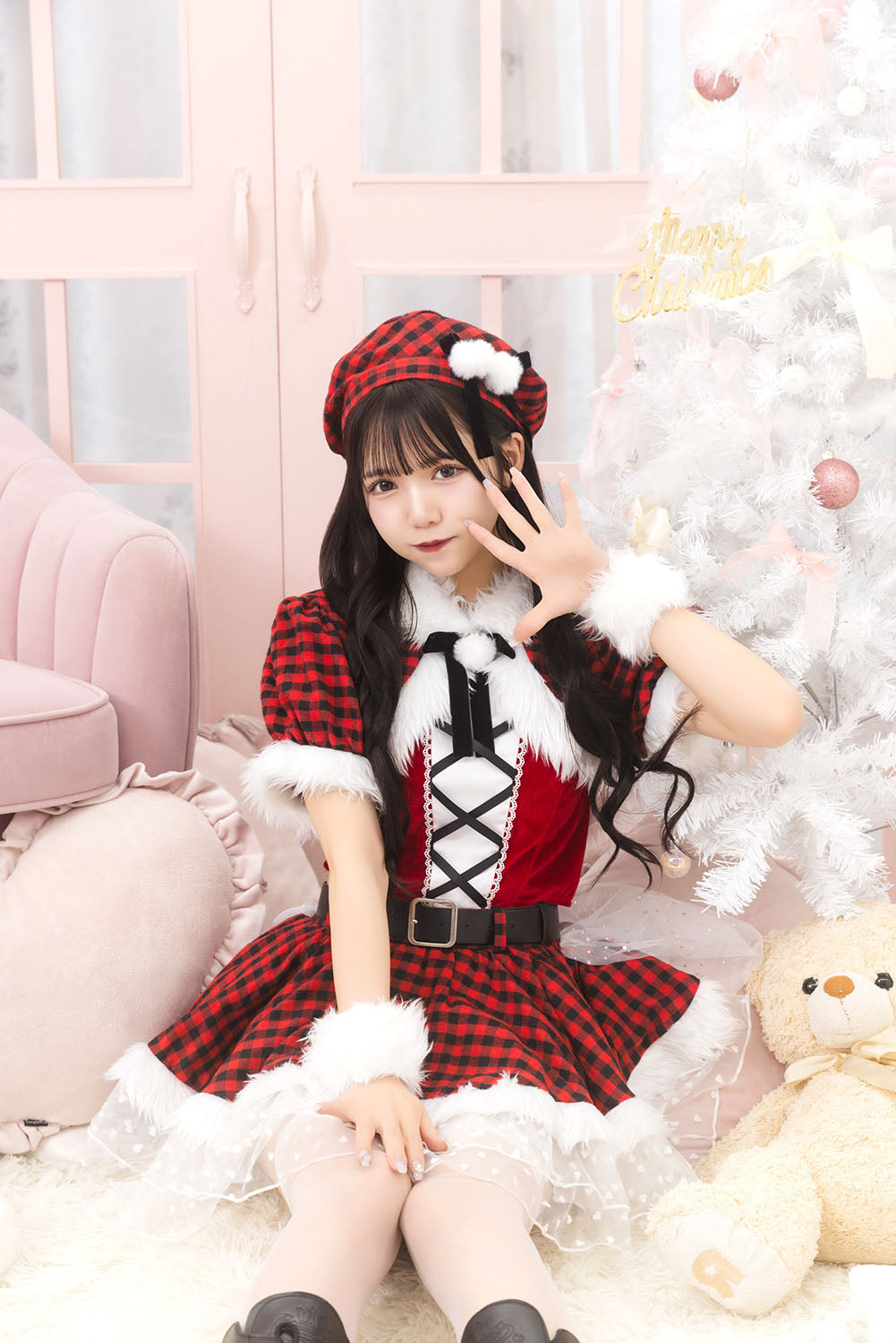 《JamsCollection着用》 コスプレ サンタ クリスマス リリパレ アイドルチェックサンタ レディース フリーサイズ レッド 【クリアストーン】♡