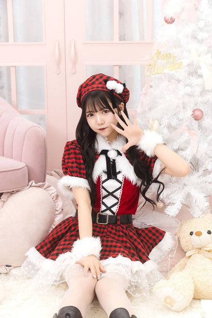 《JamsCollection着用》 コスプレ サンタ クリスマス リリパレ アイドルチェックサンタ レディース フリーサイズ レッド/ブラック 【クリアストーン】