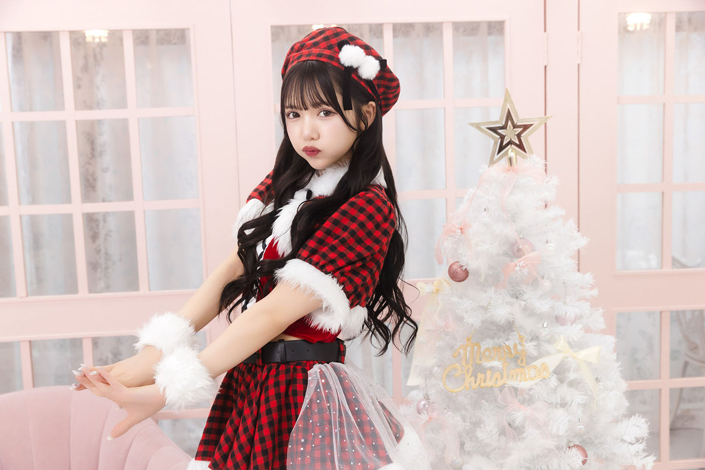 《JamsCollection着用》 コスプレ サンタ クリスマス リリパレ アイドルチェックサンタ レディース フリーサイズ レッド 【クリアストーン】♡